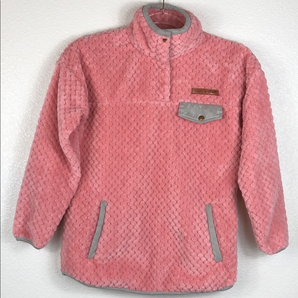 Simply Southern Pullover Pink And Gray Fleece Jacket Youth Size L - Picture 1 of 12